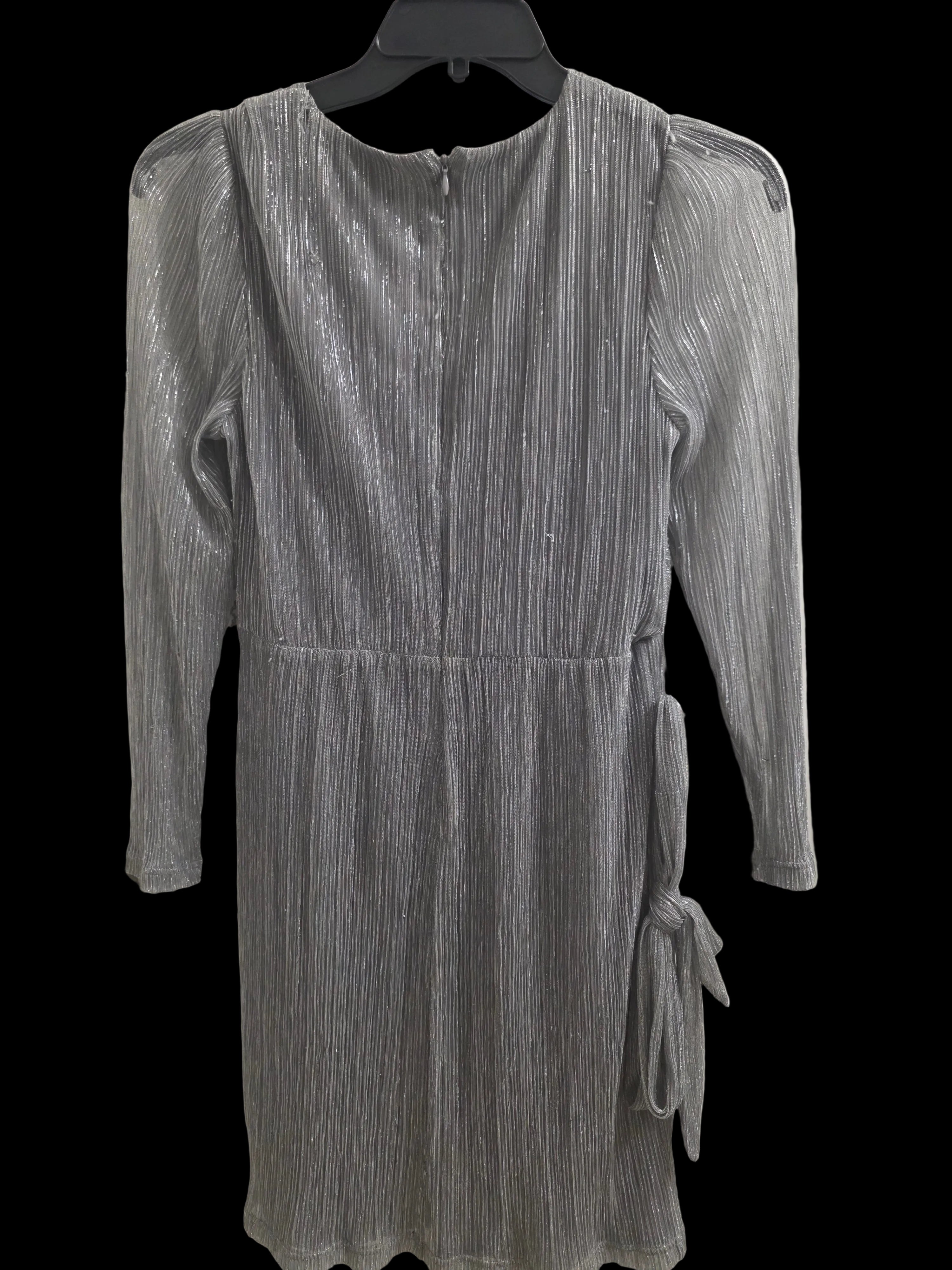 DKNY  Metallic Silver Pleated Cocktail Dress